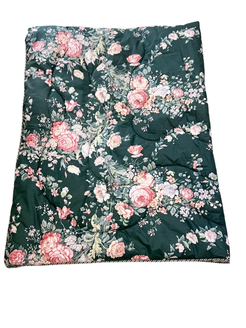 Vtg Mario Buatta Marissa Quilted Reversible Roses Floral Twin Comforter 62”x86”